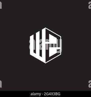 WZ W Z ZW Logo monogram hexagon with black background negative space style Stock Vector
