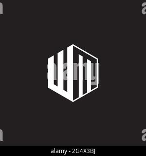 WM W M MW Logo monogram hexagon with black background negative space style Stock Vector