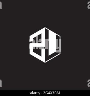 ZU Z U UZ Logo monogram hexagon with black background negative space style Stock Vector