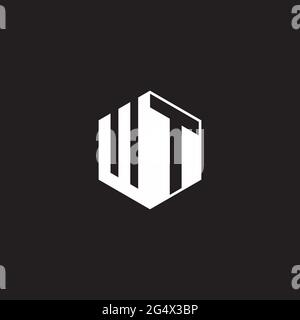 WT W T TW Logo monogram hexagon with black background negative space style Stock Vector