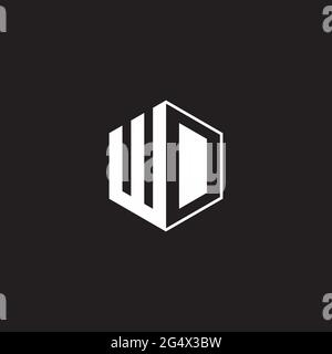 WD W D DW Logo monogram hexagon with black background negative space style Stock Vector