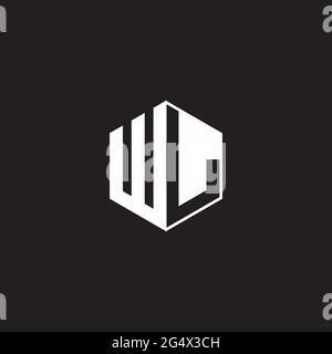 WL W L LW Logo monogram hexagon with black background negative space style Stock Vector