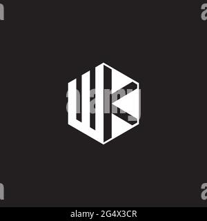 WK W K KW Logo monogram hexagon with black background negative space style Stock Vector