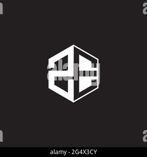 ZE Z E EZ Logo monogram hexagon with black background negative space style Stock Vector