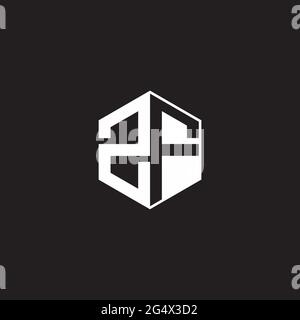 ZF Z F FZ Logo monogram hexagon with black background negative space style Stock Vector
