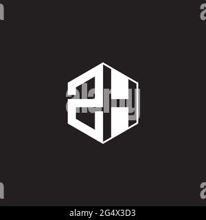 ZH Z H HZ Logo monogram hexagon with black background negative space style Stock Vector
