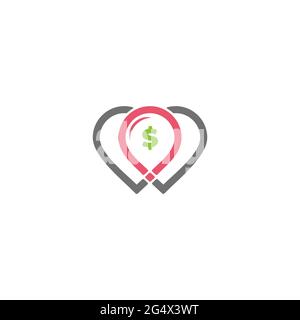 money dollar pin location simple geometric shadow design logo vector Stock Vector