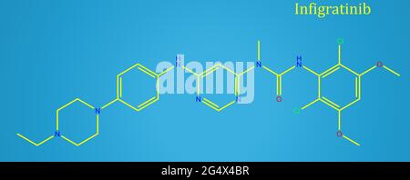 Infigratinib, is an anti-cancer medication used to treat cholangiocarcinoma (bile duct cancer). tyrosine kinase inhibitor,  FGFR1, FGFR2, FGFR3 Stock Photo