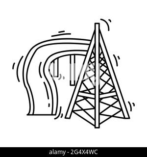 Playground kids tower slide ,playing,children,kindergarten. hand drawn icon set, outline black, doodle icon, vector icon design. Stock Vector