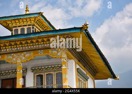 Corner view of Beautiful Buddhist Gumpa with decorated intricate design. Stock Photo