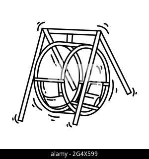 Playground kids round swing,playing,children,kindergarten. hand drawn icon set, outline black, doodle icon, vector icon design. Stock Vector