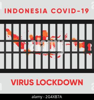 llustration Indonesia on Corona virus lockdown jail. Map of Indonesia as a background. Stock Vector