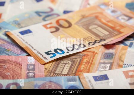 Fifty euro banknote with multiple added zeroes symbolizing hyperinflation Stock Photo