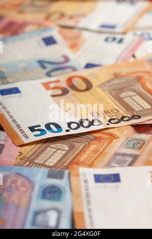 Fifty euro banknote with multiple added zeroes symbolizing hyperinflation Stock Photo