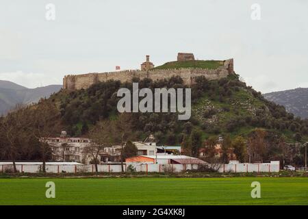 Turkey, Izmir Province, Selcuk, View ofÂ Ayasuluk Castle standing on top ofÂ Ayasuluk Hill Stock Photo