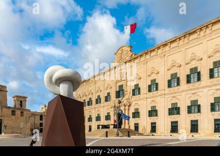 Malta, South Eastern Region, Valletta, Sculpture standing in front ofÂ Auberge de Castille Stock Photo