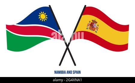 Namibia and Spain Flags Crossed And Waving Flat Style. Official Proportion. Correct Colors. Stock Vector