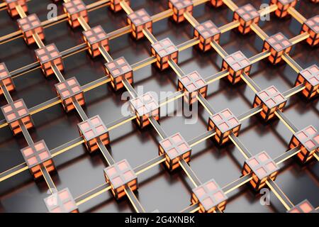 Three dimensional pattern of interconnected cubes forming computer network Stock Photo