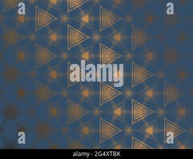 Geometric abstract dark blue metallic gold sheen textured kaleidoscopic hexagonal pattern. Symmetrical luxury ornament for digital paper, wallpaper background, packaging design. Vector illustration. Stock Vector