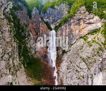 Amazing view about the boka waterfall in Triglav national park Slovenia. Slovenian name is Slap Boka. This is the highest waterfall in country 144 met Stock Photo