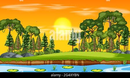 Blank horizontal scene with river in the park illustration Stock Vector ...