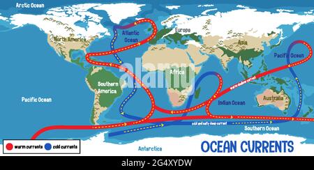 Ocean currents on world map background illustration Stock Vector Image ...
