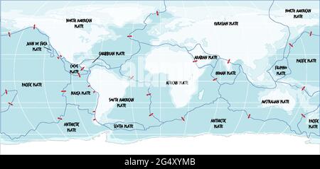 Map of tectonic plates and boundaries illustration Stock Vector Image ...