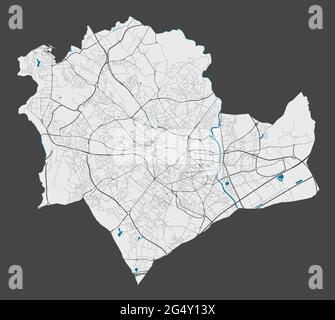 Montpellier map. Detailed map of Montpellier city administrative area. Cityscape panorama. Royalty free vector illustration. Outline map with highways Stock Vector