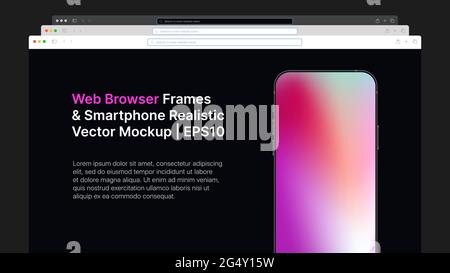 Web Browser Wireframe and Smartphone Realistic Gradient Vector Mockup. Horizontal Slide For Presentation. Vector illustration Stock Vector