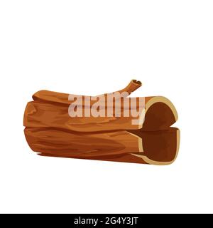 Wood log, tree trunk empty in cartoon style isolated on white background. Forest clipart, old and broken piece, part. . Vector illustration Stock Vector