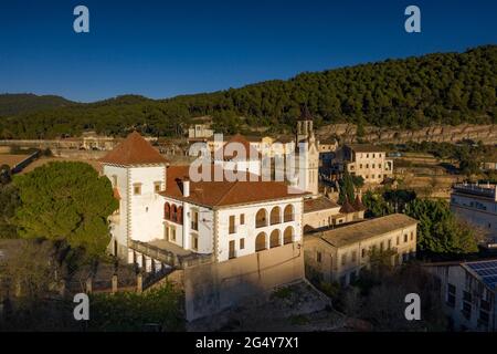 Aerial view of the textile company town of Palà de Torroella, in Navàs (Bages, Barcelona, Catalonia, Spain) ESP: Vista aérea de Palà de Torroella Stock Photo