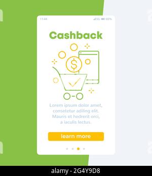 Cashback banner, mobile design with line icon Stock Vector