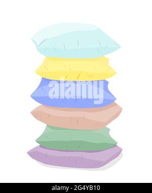 a stack of six multi-colored pillows in pastel colors on a white background. Stock Vector