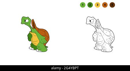 Coloring book for kids. Cartoon character. Turtle shrugs. Black contour silhouette. Isolated on white background. Animal theme. Vector illustration. Stock Vector