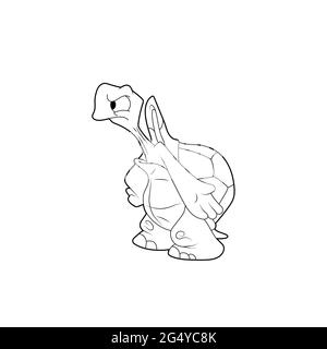 Coloring book for kids. Cartoon character. Turtle shrugs. Black contour silhouette. Isolated on white background. Animal theme. Vector illustration. Stock Vector