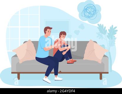 Parent support teen son 2D vector isolated illustration Stock Vector