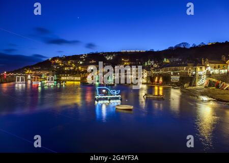 mousehole christmas lights; cornwall Stock Photo