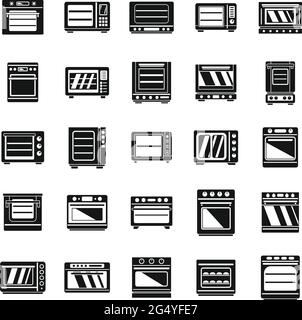 Modern convection oven icons set, simple style Stock Vector