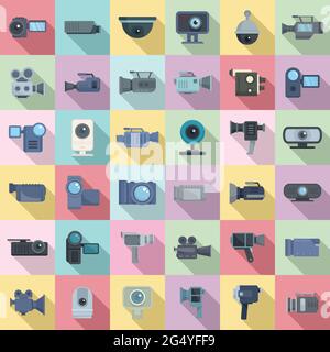 Camcorder icons set, flat style Stock Vector