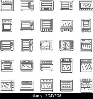 Convection oven appliance icons set, outline style Stock Vector