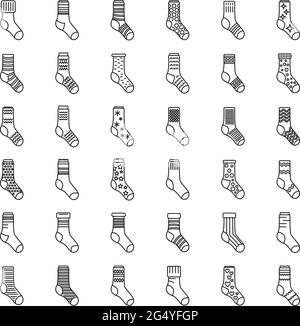 Cotton socks icons set, outline style Stock Vector