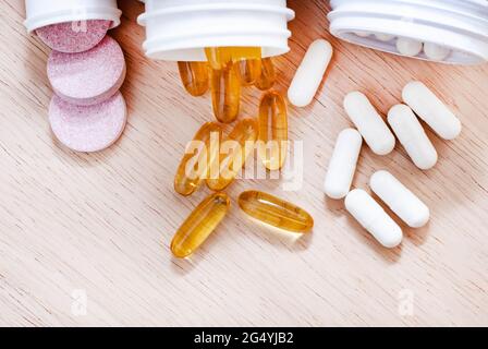 different vitamins and supplements for healthy lifestyle Stock Photo