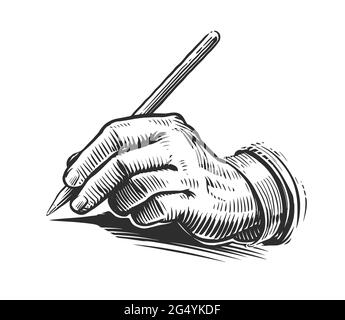 Hand writing. Illustration drawn in vintage engraving style Stock Vector