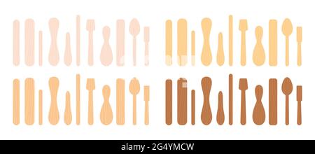 Popsicle stick and spoon for ice cream, medical tongue depressor set. Stock Vector