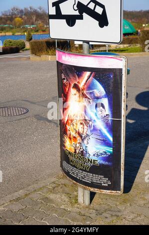 POZNAN, POLAND - Apr 11, 2016: Star Wars movie poster on a sign at the Malta park Stock Photo