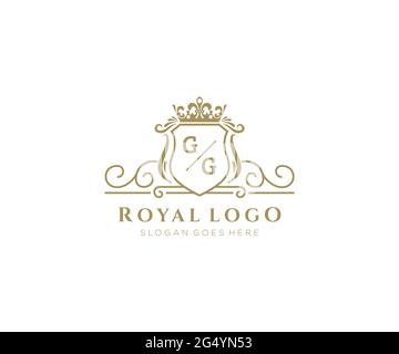 GG Letter Luxurious Brand Logo Template, for Restaurant, Royalty, Boutique, Cafe, Hotel, Heraldic, Jewelry, Fashion and other vector illustration. Stock Vector