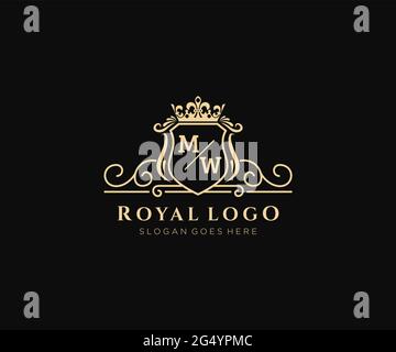 MW Letter Luxurious Brand Logo Template, for Restaurant, Royalty, Boutique, Cafe, Hotel, Heraldic, Jewelry, Fashion and other vector illustration. Stock Vector