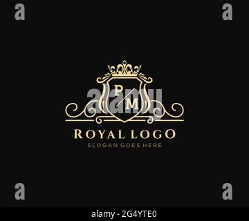 Initial PM Letter Lion Royal Luxury Heraldic,Crest Logo template