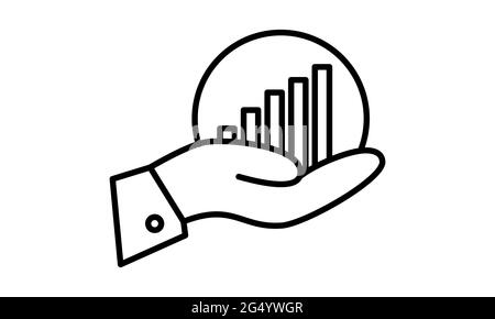 Hand holding graph line icon. Growth chart in palm vector illustration isolated on white. Management outline style design, designed for web and app. E Stock Vector