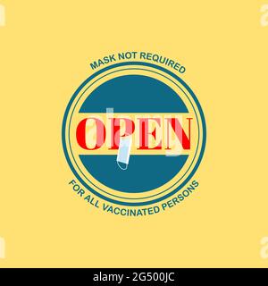 Vector illustration open sign, mask not required for fully covid-19 vaccination persons. Stock Vector